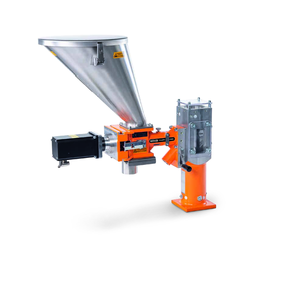 PLASTICOLOR 1500 dosing unit with hopper and motor drive